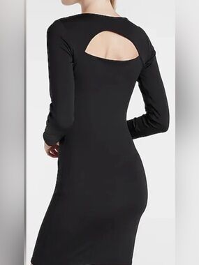 Express Body Contour Black Long-Sleeve Bodycon Dress with Back Cutout